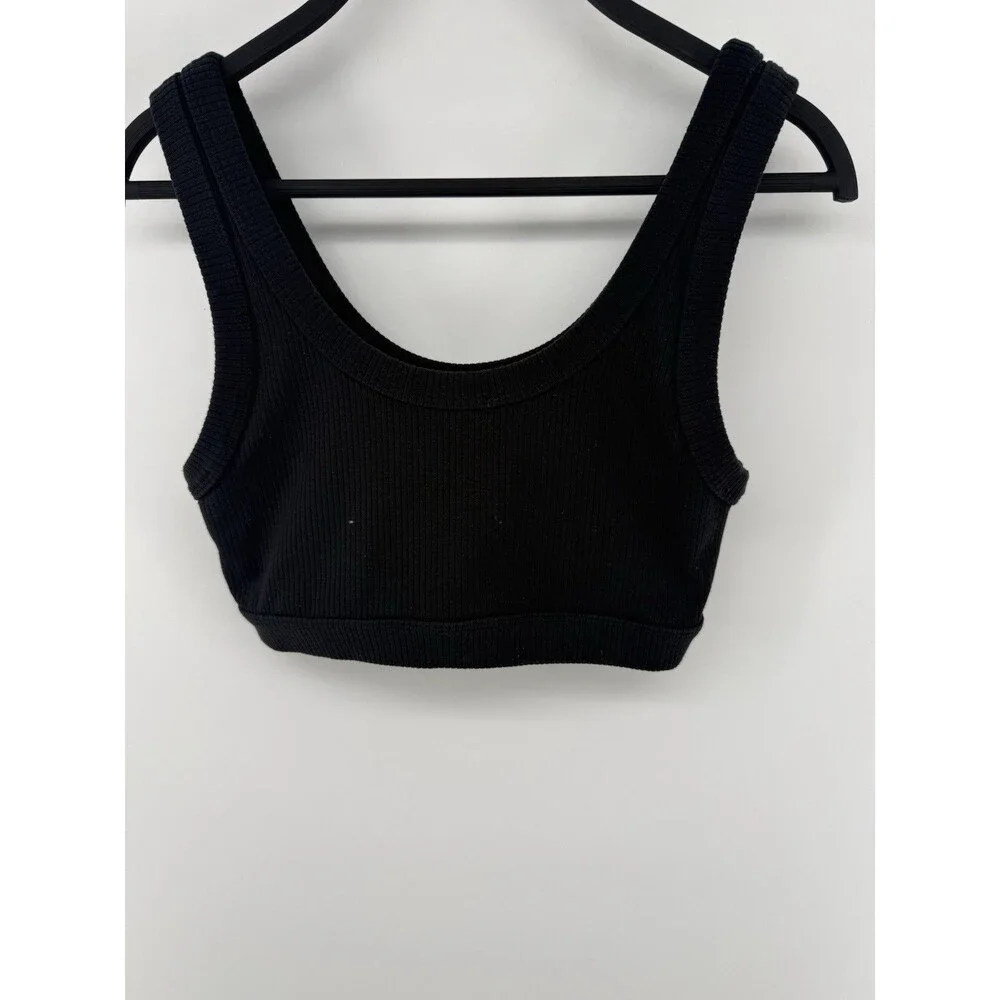 Alo Yoga Wellness Bra Black Ribbed Scoop Neck Sports Bra Size M